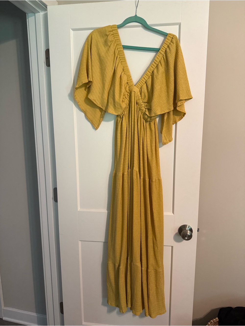 Mustard Yellow Maxi Dress with Flutter Sleeves